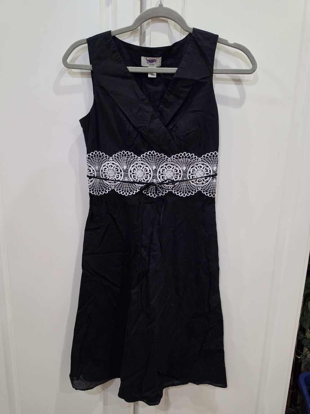 LOFT Black Midi Dress with White Lace Waistband